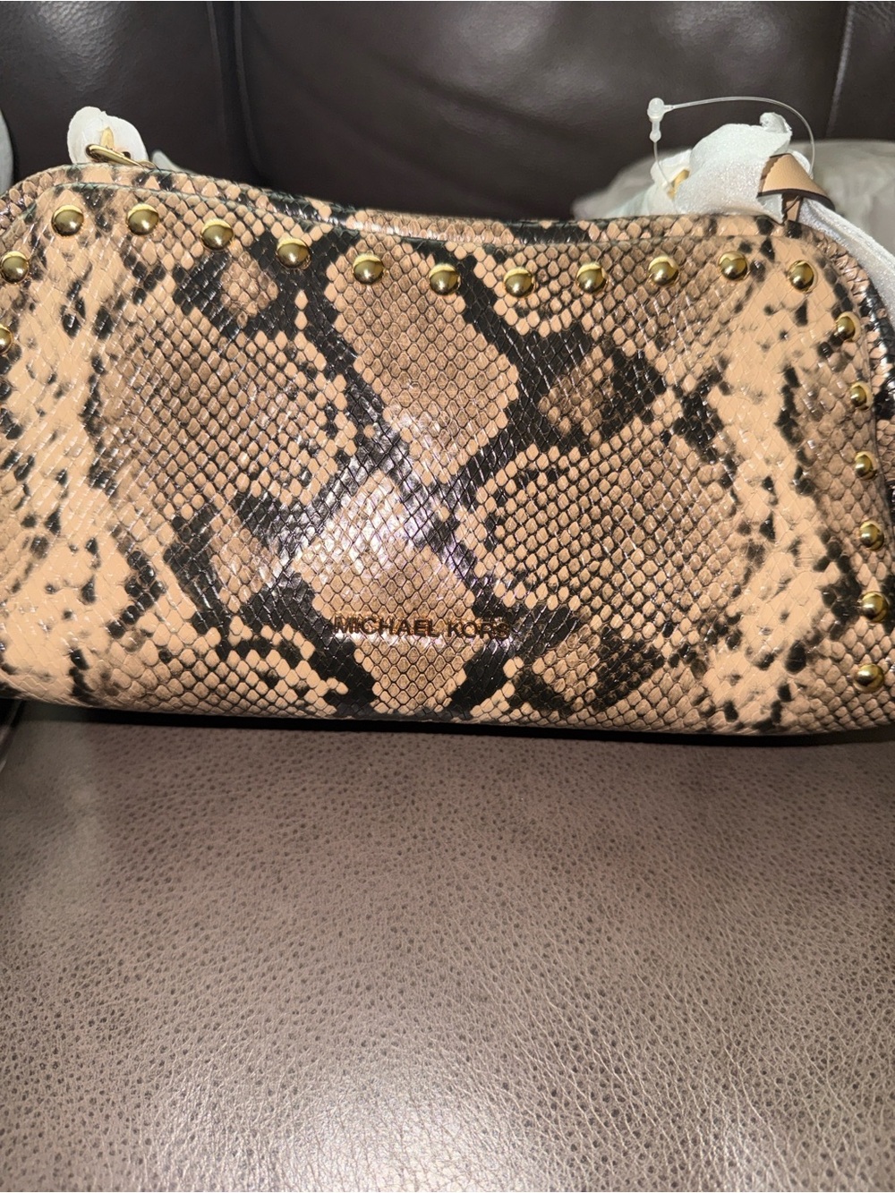 Michael Kors Cecily Small Studded Snake Embossed Shoulder Bag